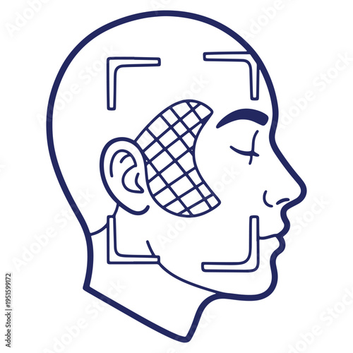 Human Face with Grid Overlay Representing Facial Recognition Technology and Biometric Identification Security Systems Analysis