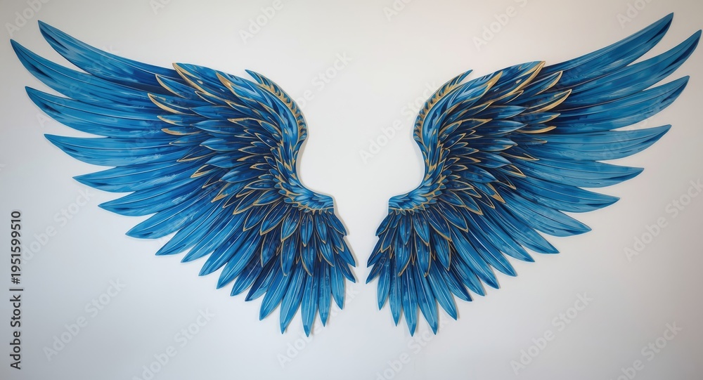 Obraz premium Blue angel wings with gold accents mural perfect for stylish home decor and greeting cards