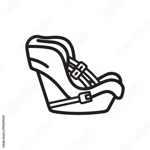 Child Car Seat Icon Vector Illustration with Straps and Buckle in Outline Style