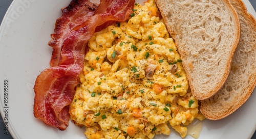Scrambled egg breakfast wit...