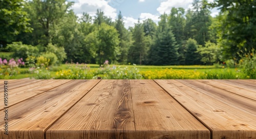 Big table on wet wooden dec...