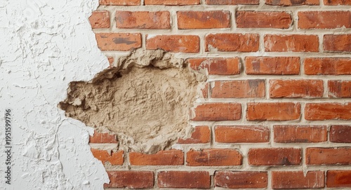Rough plaster damage on red...