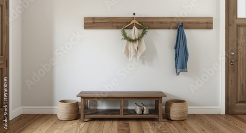 Foyer scene with wooden ben...