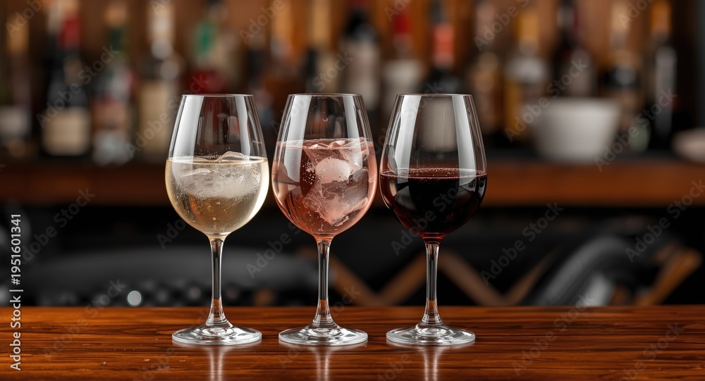 Fototapeta premium Experience a delightful wine tasting event with crisp white, refreshing rose, and rich red varieties in a cozy bar space