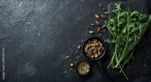 Fresh aromatic herbs and fr...