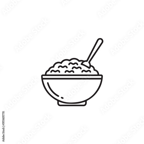 Bowl of Oatmeal with Spoon Simple Line Art Icon Breakfast Food