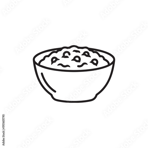 Bowl of oatmeal with berries simple line art icon isolated on white background