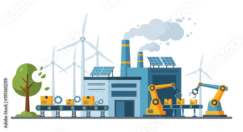 Sustainable Smart Factory with Robotic Automation, Renewable Energy, and Industrial Production