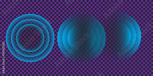 Wifi wave light effect. Radar sensor, beep technology, digital sign.Transparent neon circle symbol. wireless internet connection. Radar or sonar with wireless technology emitting a light effect