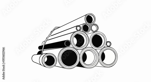 A stack of industrial pipes, varying in size, neatly arranged