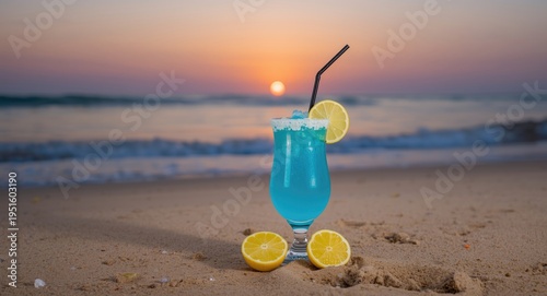 Blue lagoon drink with lemo...