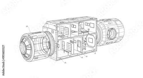Detailed illustration of a space station module with intricate internal structures.