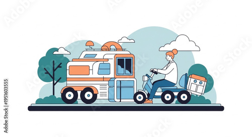 Delivery Van and Scooter with Packages Illustration.