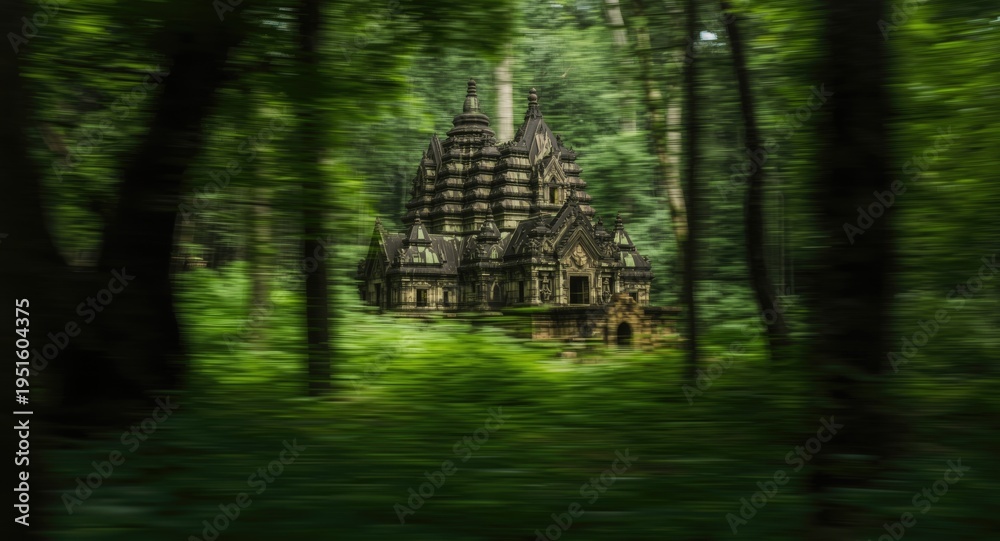 Fototapeta premium Old temple site blending with thick forest undergrowth