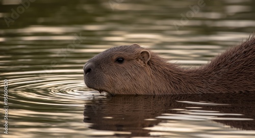 Gentle young capybara enjoy...