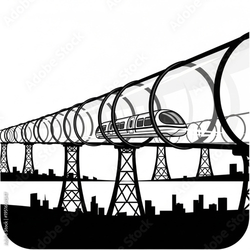 Futuristic transportation system - Hyperloop train in transparent tube.