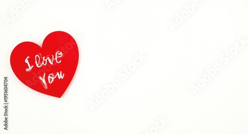 Romantic vintage red heart with I love you text on minimal white background with advertising copy space