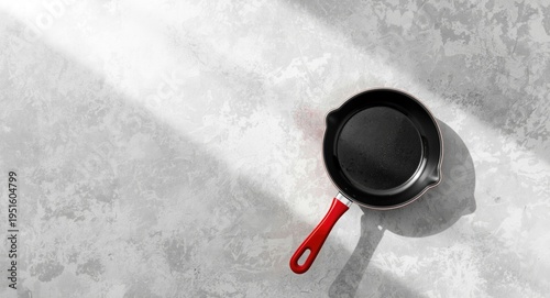 Red handled skillet positio...