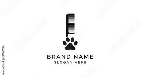 Elegant logo design featuring a comb and a paw print, ideal for pet grooming services.