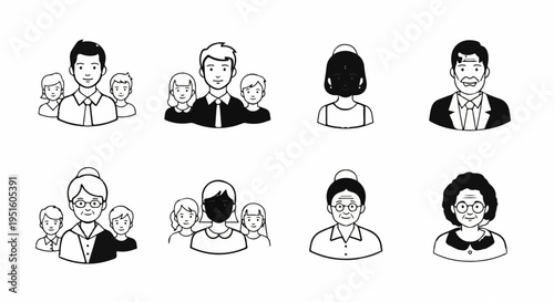 Diverse group icons of people, families, and elders