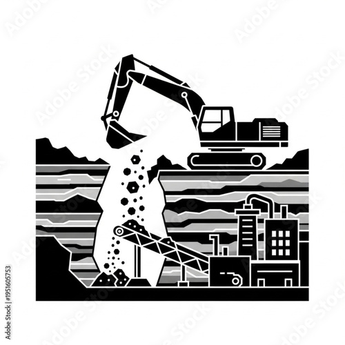 Excavator at Work - Extracting Resources in an Industrial Setting.