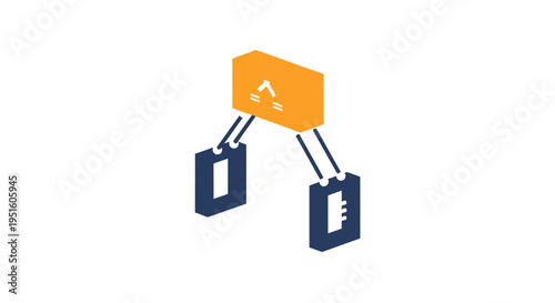 Modern Abstract Isometric Icon Representing Digital Data Network Connections and Hierarchical System Structures