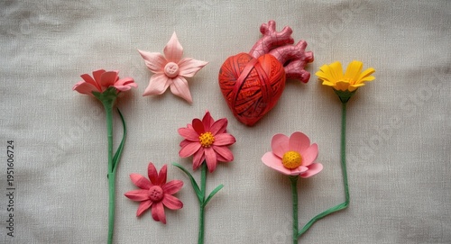 Paper mache heart and flowe...