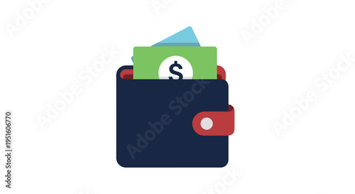 Digital illustration of a wallet overflowing with cash, symbolizing financial growth, savings, and successful earnings