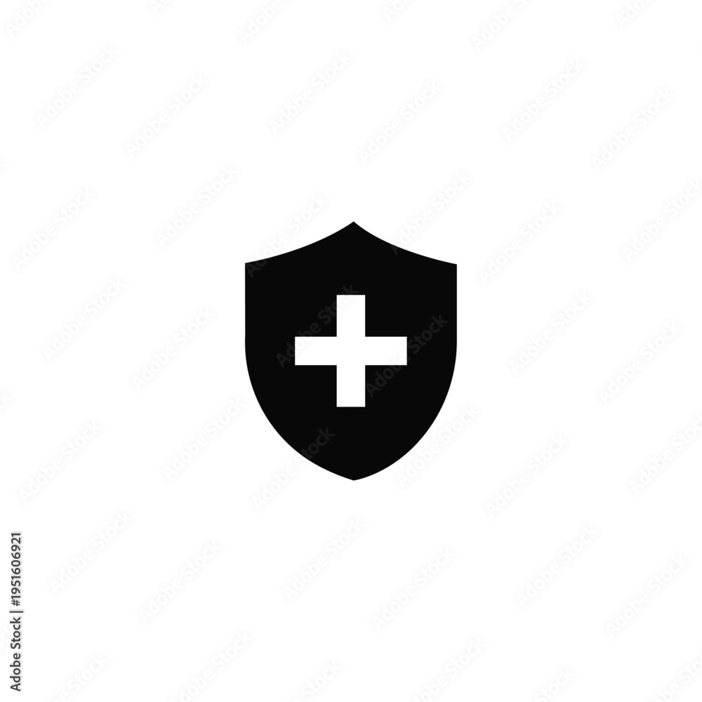 Fototapeta premium Medical Protection Shield Icon with Plus Sign for Healthcare and Safety