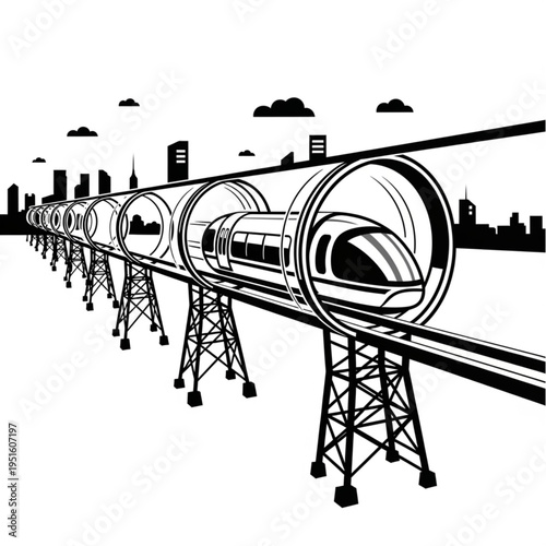 Futuristic Hyperloop Train Illustration - High-Speed Transportation Concept.
