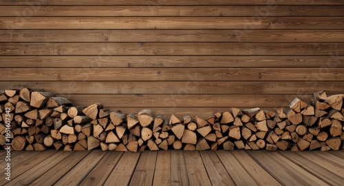Rustic yard with stacked fi...