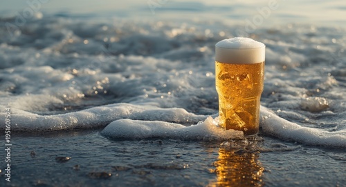 Icy beer glass placed by pe...