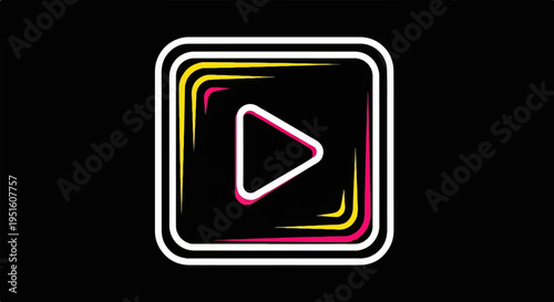 Digital media play button icon with vibrant, abstract strokes