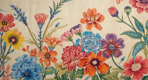 Colorful floral canvas fabr...
