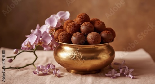 Brass vase holding cocoa po...