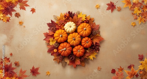 Seasonal pumpkin and foliag...