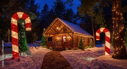 Rustic cabin illuminated by...