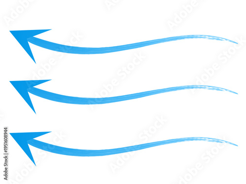 Air flow arrows. Blue cold wind stream, fresh water direction, filter and conditioner system infographic transparent movement and rotation elements. Vector arrow icons set