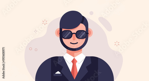 A stylized portrait of a man in a suit and sunglasses