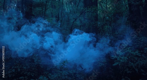 Smoky forest scene with ele...