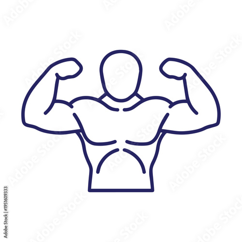 Fitness Bodybuilder Logo Line Art Icon