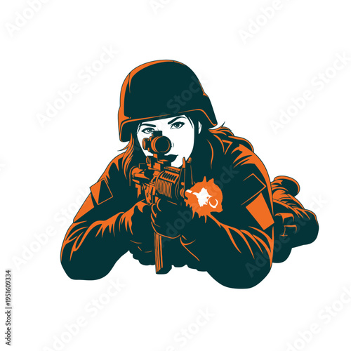 A female soldier tactical prone position courage empowerment military service professional -Vector and PNG, Generative AI