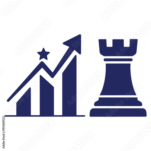 Strategic Growth and Success with Business Chart and Chess Rook Symbolizing Planning and Execution to Achieve Goals