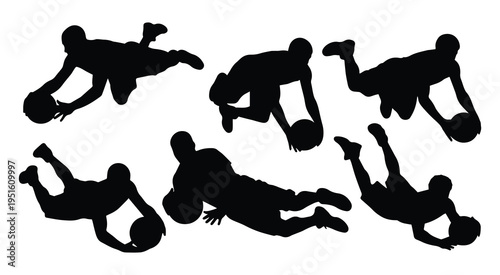 Basketball Player Diving Hustle Silhouette Set
