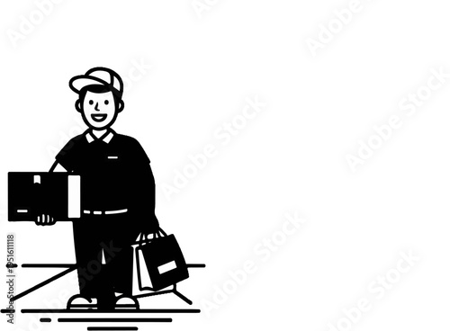 Cheerful person in cap with packages, delivering goods