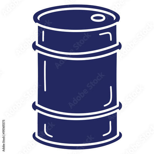 Stylized Dark Blue Oil Barrel Graphic Illustration with Clean Lines for Industrial or Resource Management Concepts