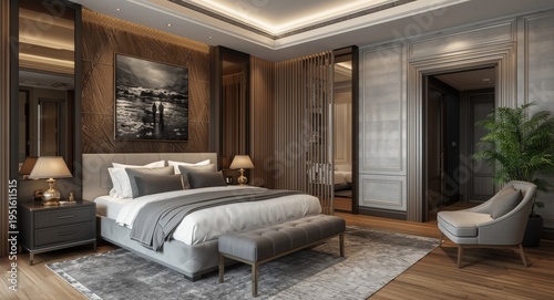 Luxurious modern bedroom in...