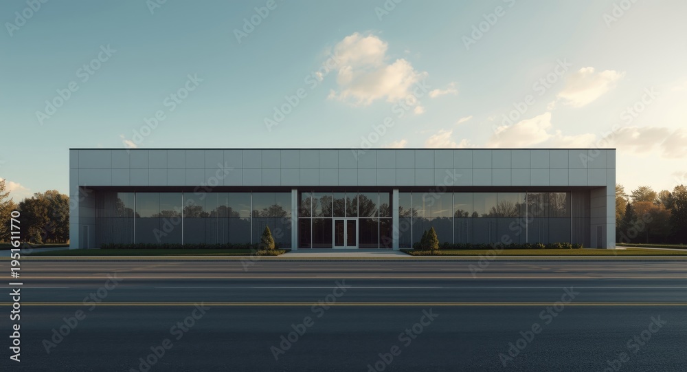 Fototapeta premium Exterior modern building with open clear road and visible copy space