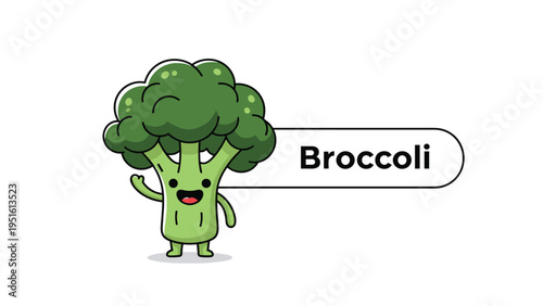 Adorable illustration of a friendly broccoli mascot, highlighting the health benefits and fun of eating green vegetables.
