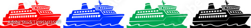 Passenger ferries in red blue green and black silhouette on transparent background vector